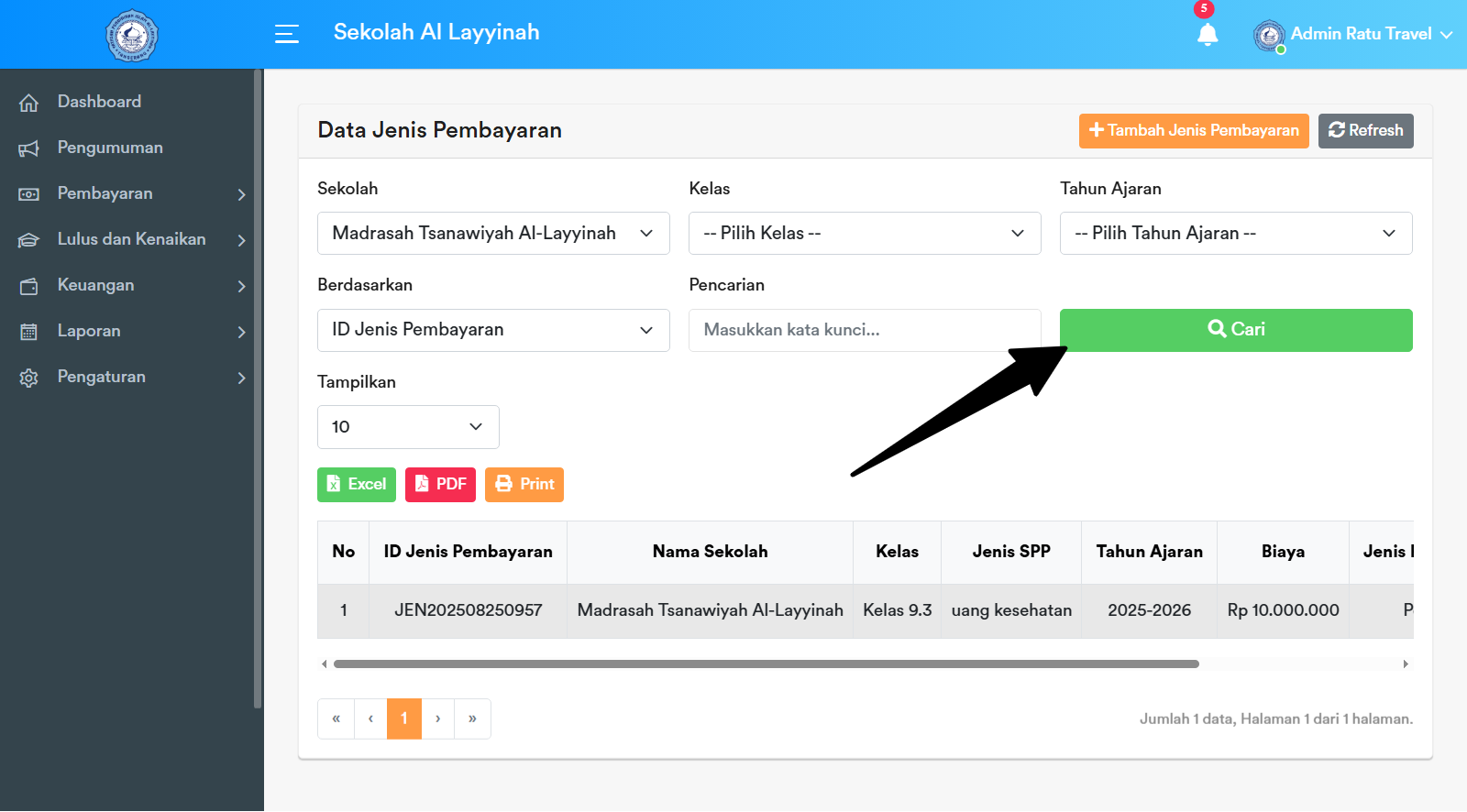 Tombol Cari Jenis Pembayaran
